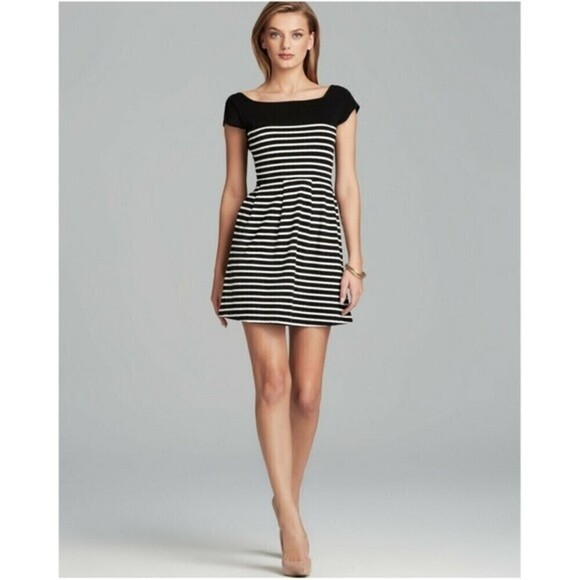 French Connection Black Striped Open Back Dress Size 0 - Picture 1 of 5